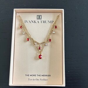 NWT- Ivanka Trump Gold-Tone Layered Necklace with Red and Clear Crystals